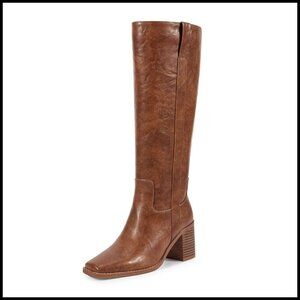 Knee High Boots Chunky Block Heel Retro Riding Style Side Zipper Square Toe